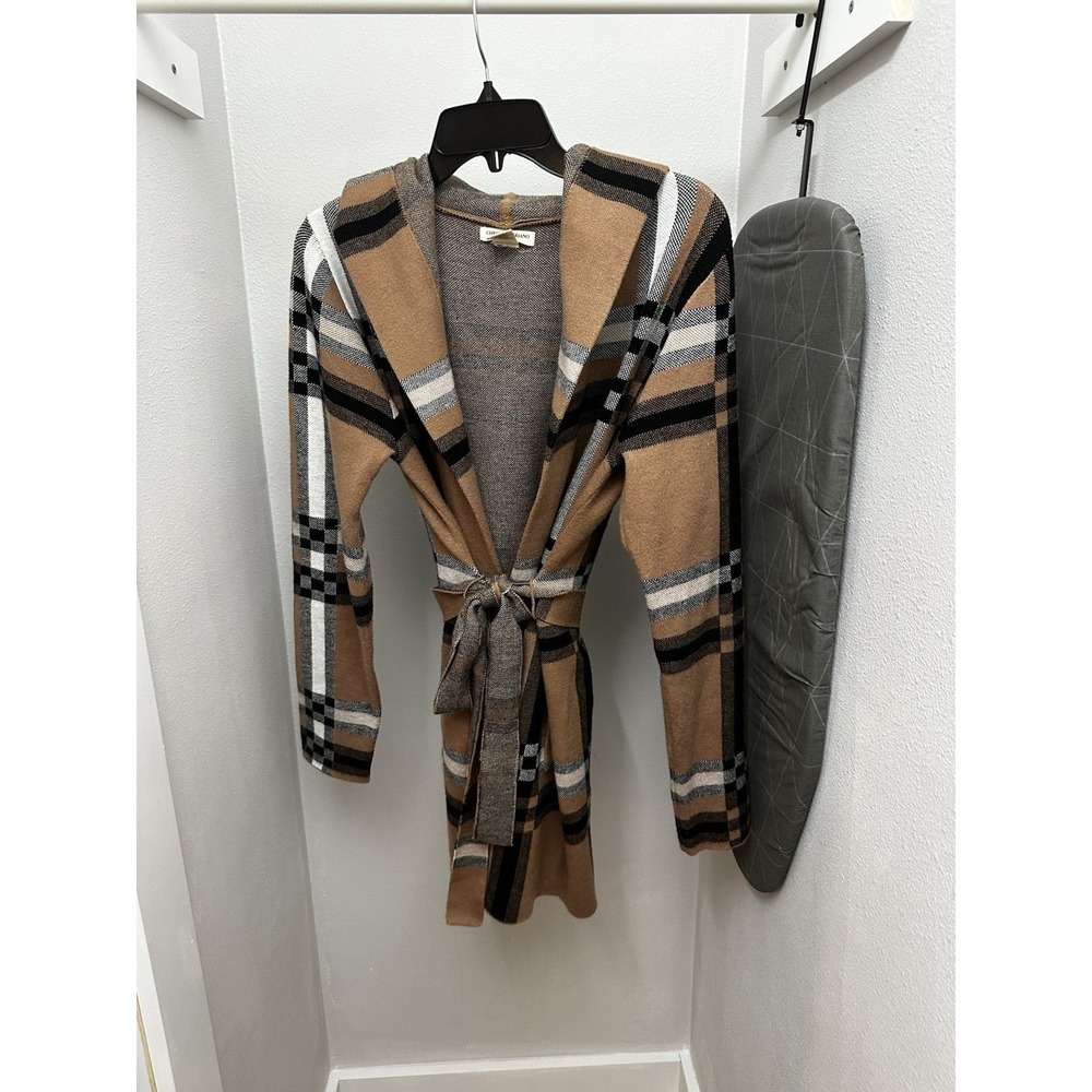 Christian Siriano New York Open Front Plaid Cardigan Hooded Coat - Womens Medium - Picture 2 of 5
